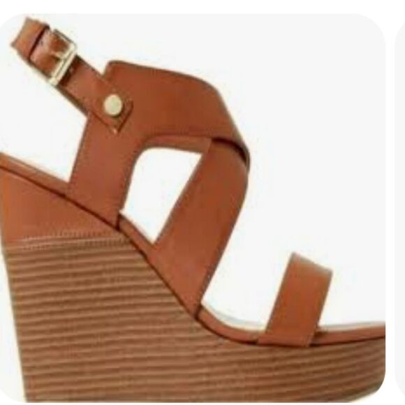 NEW. Marc Fisher Vegan Brown Wedge Sandals. Beachy. Coastal. Vegan. - Picture 1 of 11